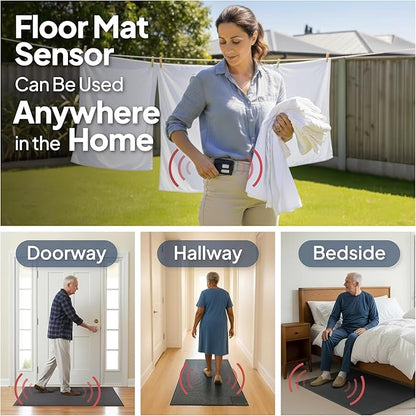 Smart Caregiver Floor Mat Alarm and Pager System - Includes Wireless Pager That Alerts When Someone Steps on The Durable 24in x 48in Floor Mat Sensor