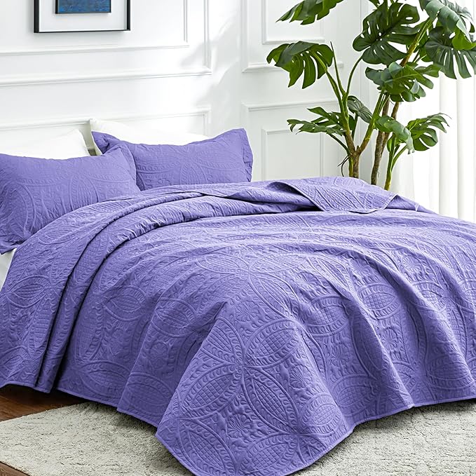 Love's cabin Quilts for Full Bed Deep Purple Bedspreads Bedding Set - Lightweight Bedspread Comforter - Coin Pattern Bedding Coverlet for All Season - 3 Pieces (1 Quilt, 2 Pillow Shams)