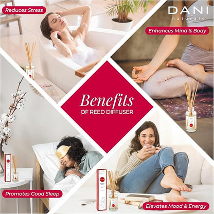 DANI Naturals Reed Diffuser Set - Citrus Rose Scent - Aromatherapy Essential Oils - Alcohol-Free, Non-Toxic, Eco-Friendly, 10 Reeds - 3.5 oz