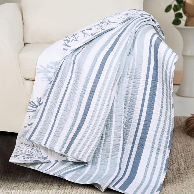 Levtex Home - Truro - Throw - Stripe in Shades of Blue - Throw Size 50x60in. - Cotton/Cotton