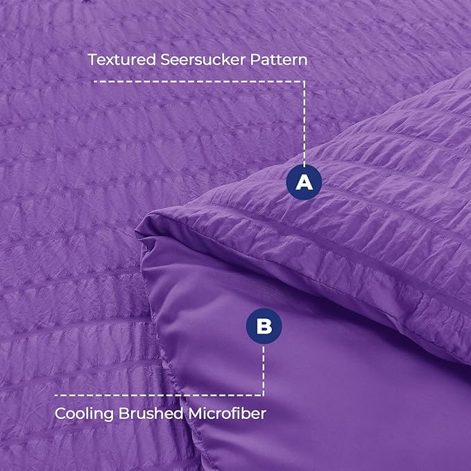 HYMOKEGE Dark Purple Queen Comforter Set Seersucker 7 Pieces, All Season Luxury Bed in a Bag Queen for Bedroom, Bedding Set with Comforter, Sheets, Pillowcases & Shams