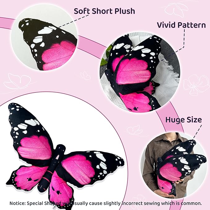 Butterfly Decorations Pillow Decorative Throw-Pillow Stuffed Animal Plush Gifts for Women Decor for Room Home Garden 24.4" x 16.5"