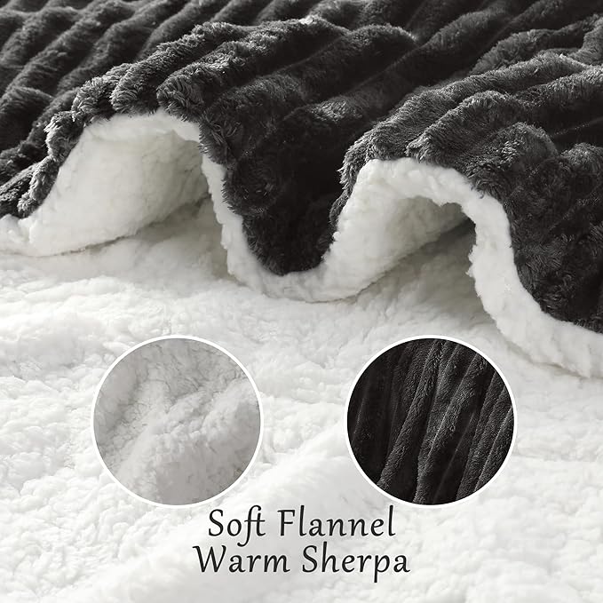 Electric Blanket Heated Throw Blanket, Super Soft Flannel & Sherpa Electric Throw Blanket with 6 Fast Heating Levels, 4 Hours Auto Off & OverHeat Protection, Machine Washable, 50'' X 60'', Dark Gray