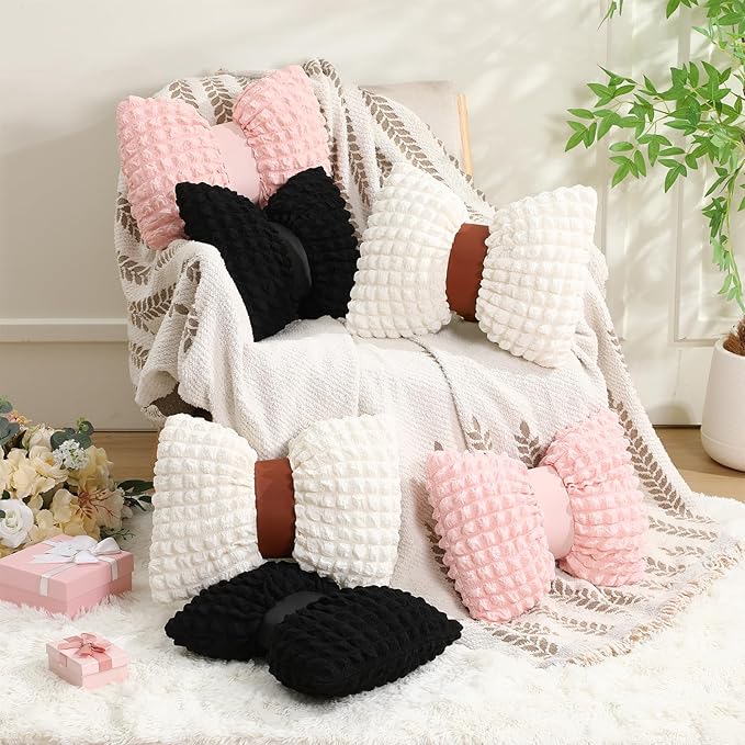 Novabright 2 Pcs Bow Pillow, 13 x 14" Bow Shaped Coquette Throw Pillow, Cushion Soft Home Decorative for Bedroom Sofa Couch Living Room(Pink)