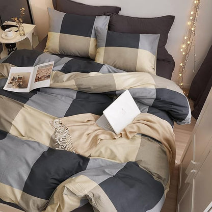 VM VOUGEMARKET Full Comforter Set,3 Pieces Black Gray Plaid Bedding Comforter with 2 Pillowcases Modern Simple Checkered Comforter Set for Teens Boys Men-80x90 Inch