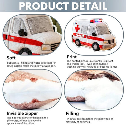Custom Ambulance Shaped Pillow Personalized Double-Sided Printed Cute Pillow Customized Christmas Party Commemorative Gift Sofa Decorative for Boys and Girls 8-32in
