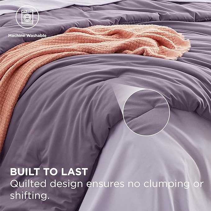 Bedsure Full Size Comforter Set - 7 Pieces Grayish Purple Full Bedding Set for All Seasons, Boho Contrasting Design Bed in a Bag with Comforter, Sheets, Pillowcases & Shams