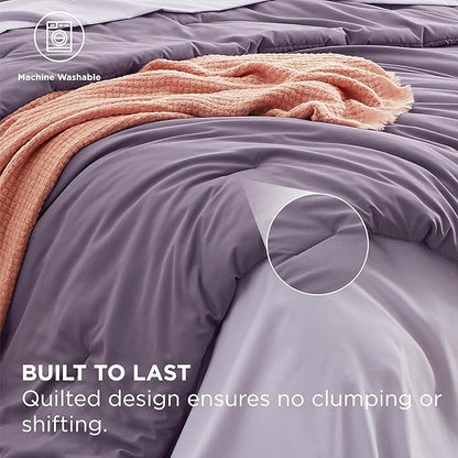 Bedsure Full Size Comforter Set - 7 Pieces Grayish Purple Full Bedding Set for All Seasons, Boho Contrasting Design Bed in a Bag with Comforter, Sheets, Pillowcases & Shams