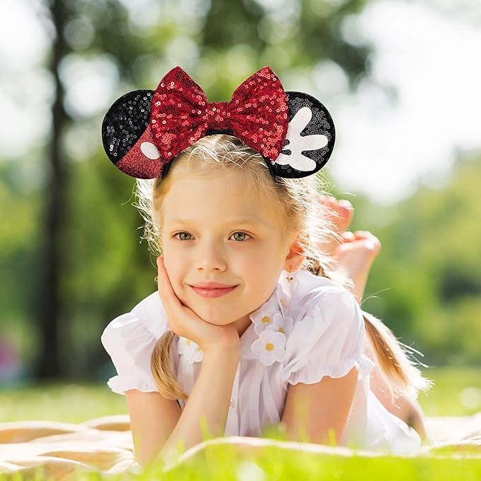 FANYITY Mouse Costume Ears,2 Pcs Mouse Ears Headbands for Girls & Women Party,Size Free (RED Bow 2)