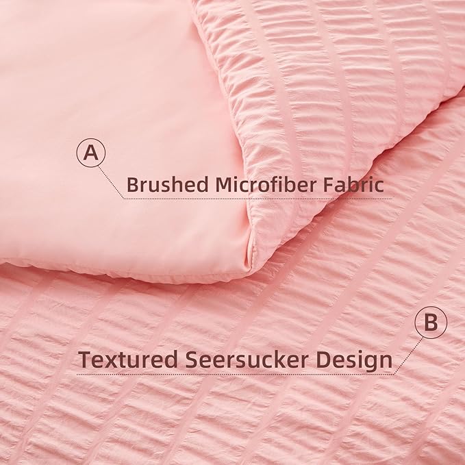 FUANNA Pink Twin Comforter Set 5 Pieces, Luxury Seersucker Twin Bed Set for All Seasons, Soft Twin Bed in a Bag with Comforter, Flat Sheet, Fitted Sheet, Pillowcase & Sham for Bedroom