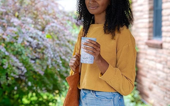Ello Jones 11oz Insulated Stainless Steel Travel Mug with Leak-Proof Slider Lid, Single Serve Small Coffee Tumbler, Keeps Drinks Hot 3 Hours Cold 8 Hours, BPA-Free, Serene Blooms