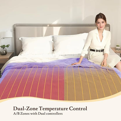 Electric Heated Blanket 90"x100" King Size - 4 Heat Settings & Dual Controllers, 10H Auto Shut Off, Ultra-Soft Coral Fleece Heated Blanket with Overheat Protection, Light Purple