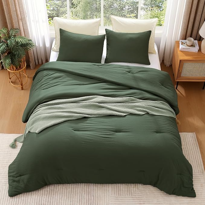 WRENSONGE Queen Comforter Set - 3 Pieces Prewashed Deep Forest Comforter Soft Lightweight for All Seasons,Down Alternative Comforters Queen Size with 2 Pillow Shams