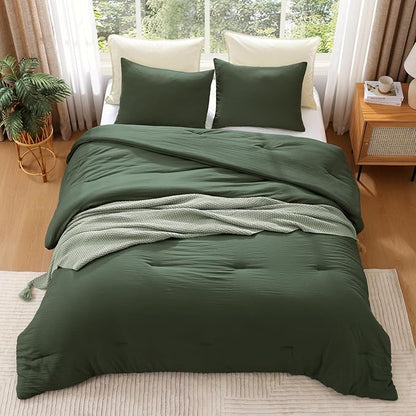 WRENSONGE Queen Comforter Set - 3 Pieces Prewashed Deep Forest Comforter Soft Lightweight for All Seasons,Down Alternative Comforters Queen Size with 2 Pillow Shams