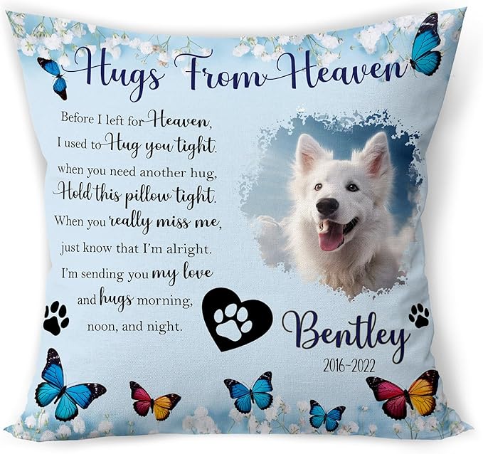 Q-Leo Personalized Pet Photo Memorial Throw Pillow (Insert Included) - Sympathy Gift for Loss of Dog, Pet Loss Comfort - Pillow Case Cover