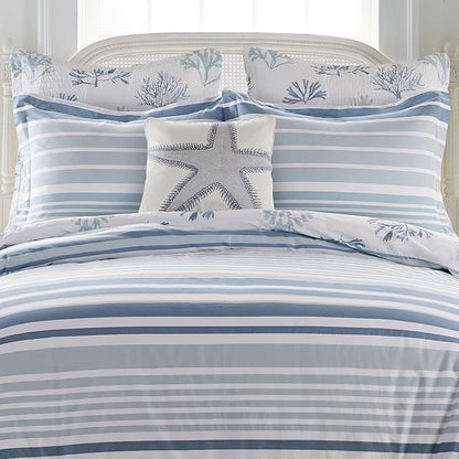 Levtex Home - Truro Comforter Set - Full/Queen Comforter + Two Standard Pillow Cases - Stripe - Shades of Blue - Comforter (90 x 94in.) and Pillow Case (26 x 20in.) - Cotton