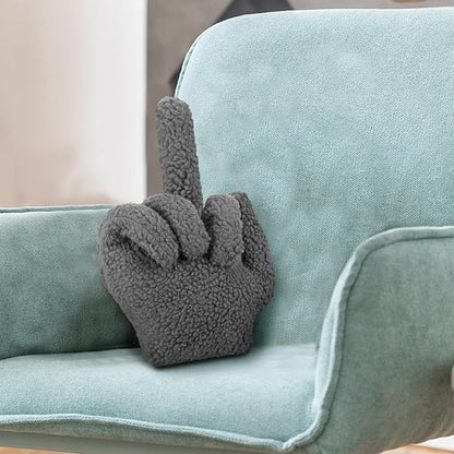 Menkxi Small Middle Finger Decorative Pillow 13.78 x 9.84 in Funny Shaped Sherpa Fleece Throw Pillow Warm Soft Emoticon Cushion Middle Finger Decor for Couch Gag Gift(Dark Grey)