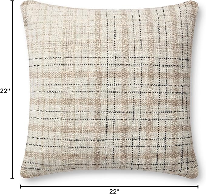 Loloi Chris Loves Julia Cricket Collection PCJ0013 Beige/Black 22'' x 22'' Cover w/Down Pillow