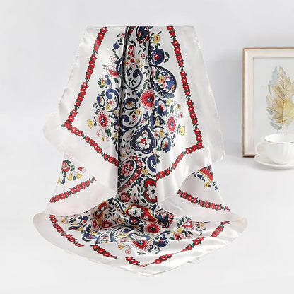 AWAYTR 35” Satin Large Square Head Scarves - 4PCS Silk Like Neck Scarf Hair Sleeping Wraps Satin Silk Scarfs for Women