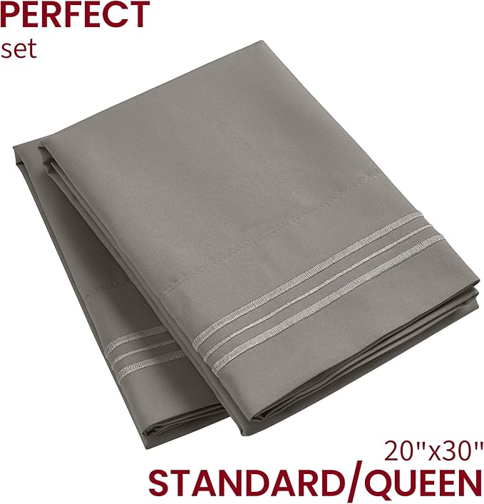 Mellanni Pillow Cases - Luxury, Extra Soft, Cooling Pillow Covers - 2 PC Iconic Collection Pillowcases - Envelope Closure (Standard/Queen 20" x 30", Taupe)