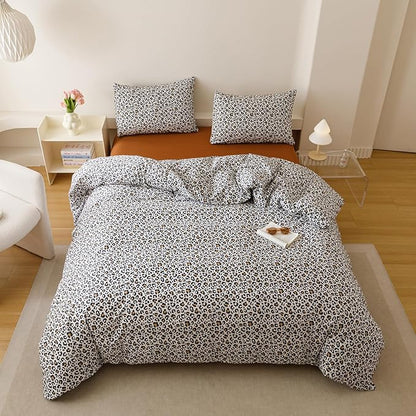 KAREVER Leopard Print Comforter Queen Cotton Black White Cheetah Bedding Set Animal Lepard Print Bedding Blanket Queen