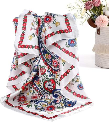 AWAYTR 35” Satin Large Square Head Scarves - 4PCS Silk Like Neck Scarf Hair Sleeping Wraps Satin Silk Scarfs for Women
