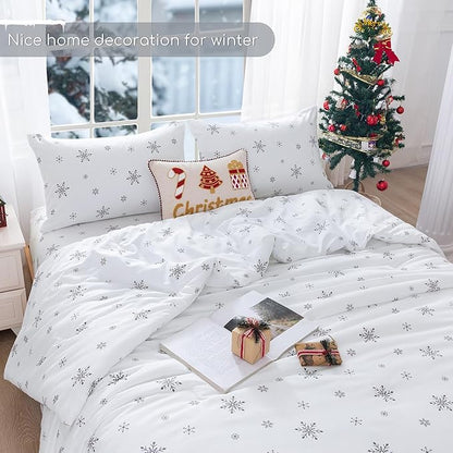 COTTEBED Twin Size Snowflake Comforter Set, Soft Cozy Polycotton Down Comforters for Twin XL Bedding Kid Children Boy Girl Teen College Dorm Signal Bed Holiday Home Ornament