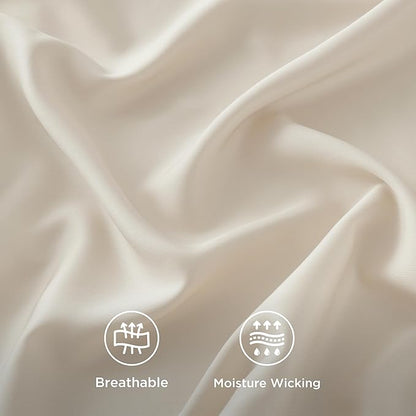 Bedsure California King Sheet Sets, Cooling Sheets, Rayon Derived from Bamboo, Breathable & Soft, Deep Pocket Up to 16 Inches, Hotel Luxury Silky Bedding for Hot Sleepers, Light Beige