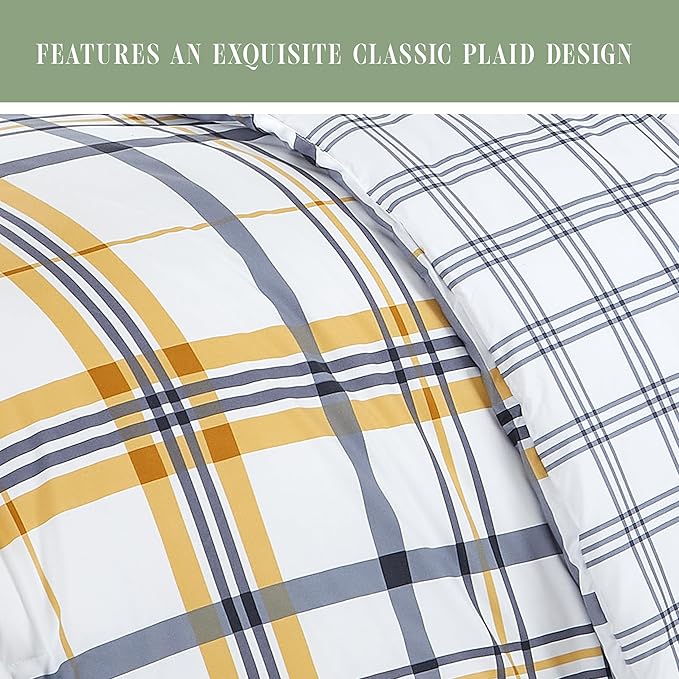 Elegant Comfort 8-Piece Lodge Plaid Reversible Comforter Set - All Season Bed in a Bag, 4-Piece Sheet Set Featuring Smart Pockets, Matching Shams and Decorative Pillow, Full/Queen, Gold