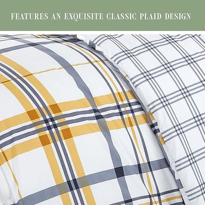 Elegant Comfort 8-Piece Lodge Plaid Reversible Comforter Set - All Season Bed in a Bag, 4-Piece Sheet Set Featuring Smart Pockets, Matching Shams and Decorative Pillow, Full/Queen, Gold