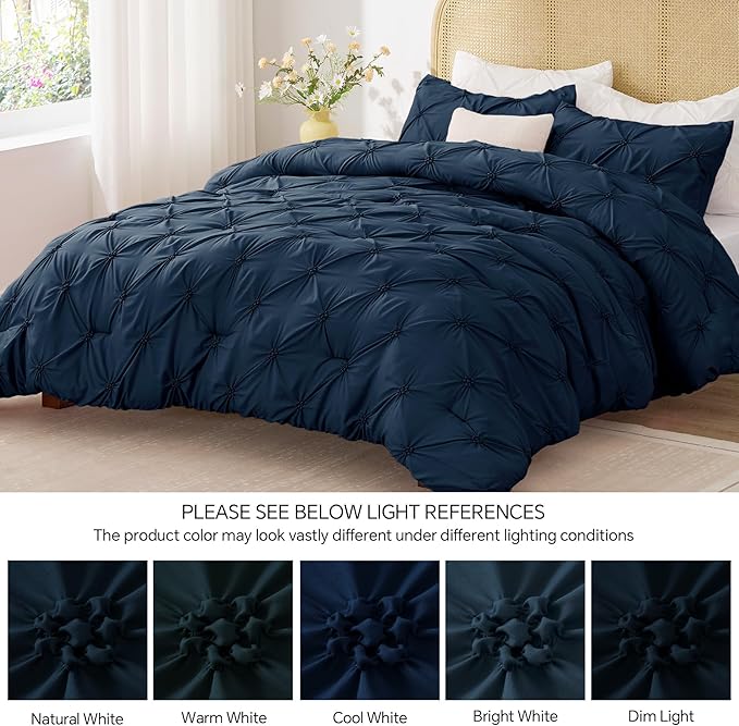 BEDELITE Navy Twin Comforter Set - 2 Peices Boho Pintuck Bedding Comforter Sets, Lightweight Soft & Warm Twin Bedding Sets with 1 Pillowcase for All Season