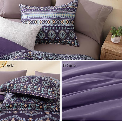 Geniospin King Size Comforter Set- 7 Pieces Boho Bed in a Bag, Western Bedding Set for All Seasons, Soft Aztec Bedding, Lightweight Comforter Bed Set with Sheets, Pillowcases & Shams