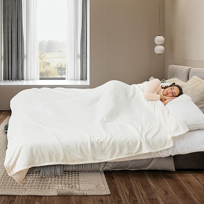 Electric Heated Blanket King Size 90"×100", Comfortable & Luxurious Flannel, 4 Heating Levels & 10 H Auto Shut Off, White