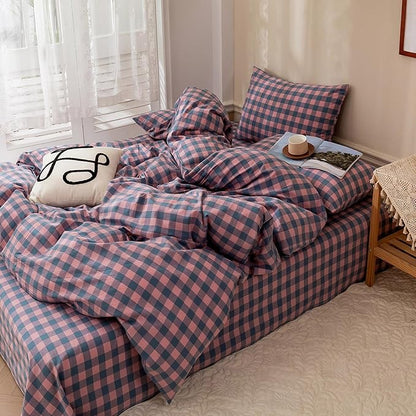 HighBuy Queen Comforter Set Purple Plaid Gingham Comforter Vintage Style Checkered Pattern Comforter Set for Women Men,3 Piece Grid Plaid Bedding Comforter Fluffy Soft Lightweight