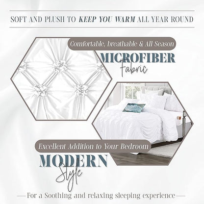 Elegant Comfort 12-Piece Bed-in-a-Bag, Ella Pleated Ruched Pintuck Comforter Set, 6-Piece Sheet Set Featuring Smart Pockets, Matching Decorative Pillows, All Season Bedding, California King, White