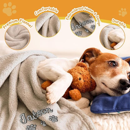 Personalized Dog Blanket with Pet Name, Custom Dog Blanket, Personalized Embroidered Flannel Puppy Blanket, Customized Cat Bed Blankets with Pattern, Pet Cat Dog Gifts for Christmas