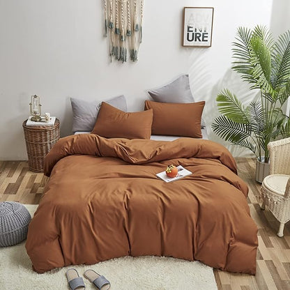 KAREVER Pumpkin Color Comforter Sets Cinnamon Color Bedding Set King 3 PCs Pumpkin Comforter Sets Women Breathable Soft Burnt Orange Bedroom Collection Solid Rust Color Adults Pumpkin Bedding King