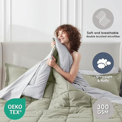 Nestl 7 Piece Full Comforter Set – Light Sage Reversible Bed in a Bag – Complete Full Size Bedding Set with Sheets, Pillowcases and Shams