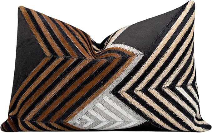 CANVELLO Genuine Cowhide Leather Decorative Throw Pillows - Handmade Patchwork Accent Pillows for Sofa, Couch, Chair - Southwestern Feather Down Insert Included (Rectangular (16"x24"))