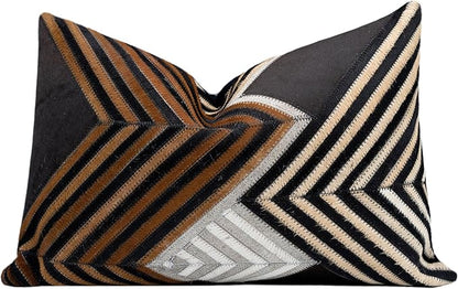 CANVELLO Genuine Cowhide Leather Decorative Throw Pillows - Handmade Patchwork Accent Pillows for Sofa, Couch, Chair - Southwestern Feather Down Insert Included (Rectangular (16"x24"))