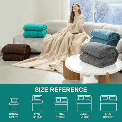 Heated Blanket Twin 62"X84" - Soft Double Sided Sherpa Electric Blanket Twin with 5 Heatings Levels & 10 hrs Auto Shut Off, Fast Heating & ETL Certified, Gift for Women(Green)