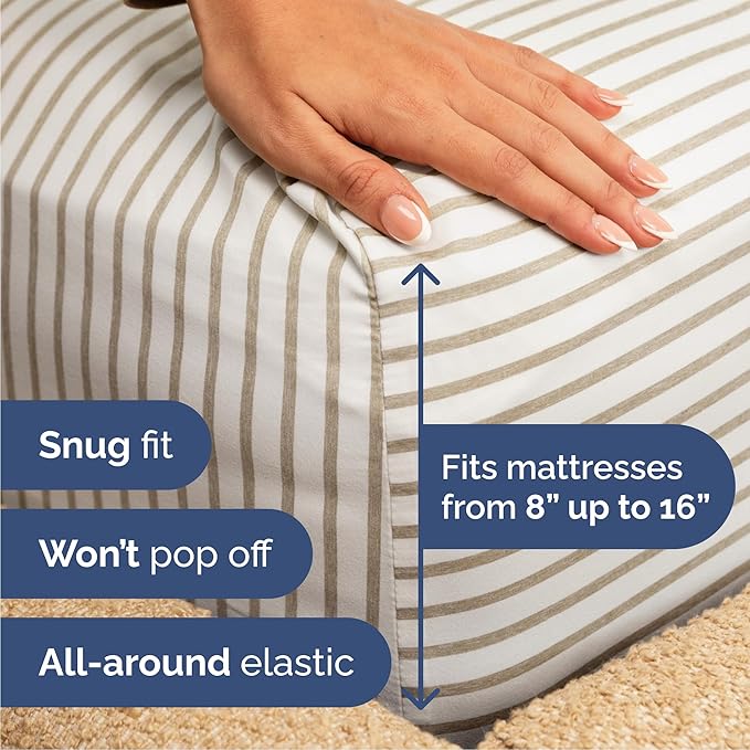 Queen Size 4 Piece Sheet Set - Comfy Breathable & Cooling Bed Sheets Set - Hotel Luxury Bedding for Women, Men, Kids, Teens, Boys & Girls - Deep Pockets and Wrinkle Free - Oeko-Tex - Beige Stripes 2
