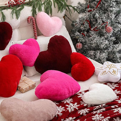 YRXRUS Heart Pillow, Wine Red Heart Pillows, Love Pillow Gifts, 14X17 Inch Large Heart Shaped Pillows, Faux Rabbit Fur Coquette Room Decor Throw Pillows, Living, Bedroom, Indoor Outdoor