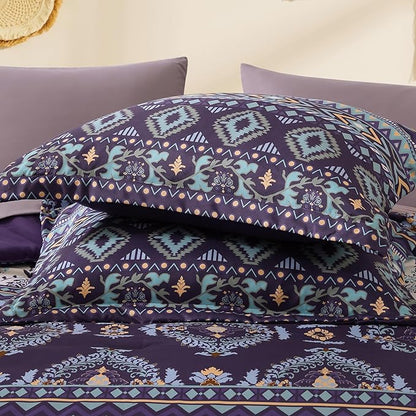 Geniospin King Size Comforter Set- 7 Pieces Boho Bed in a Bag, Western Bedding Set for All Seasons, Soft Aztec Bedding, Lightweight Comforter Bed Set with Sheets, Pillowcases & Shams