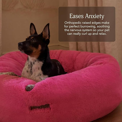 UnHide Floof Pet Bed - Small (23" x 8") - Extra Soft Dog Bed - Removable Faux Fur Cover - Machine Washable - Helps Ease Pet Anxiety & Provides The Perfect Sleep - Pink