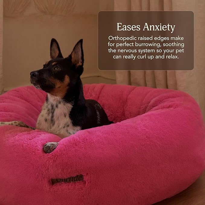 UnHide Floof Pet Bed - Large (35" x 12") - Extra Soft Dog Bed - Removable Faux Fur Cover - Machine Washable - Helps Ease Pet Anxiety & Provides The Perfect Sleep - Pink