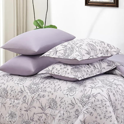 Yiran Botanical Floral Purple Comforter Queen 7 Piece Bed in a Bag Soft Microfiber Bedding Comforter Set for All Season (1 Comforter,2 Pillowcases,2 Pillow Shams,1 Flat Sheet,1 Fitted Sheet)