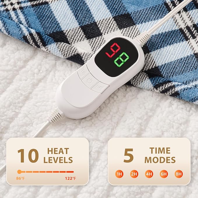 Homemate Electric Blanket Heated Twin Size - 62“x84“ Ultra Soft Cozy Flannel Heating Blanket with 10 Fast Heat Levels 8 Hours Auto Off Over-Heated Protection ETL Certification Keep Warm in Home