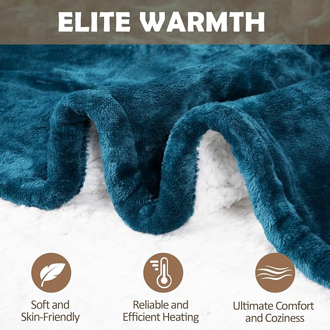 HOW'S MY HOUSE Heated Blanket 72" x 84", Electric Blanket Full Size with 12 Time Settings & 6 Heating Levels, Over-Heat Protection, Flannel Sherpa Super Cozy with ETL Certification, Blue