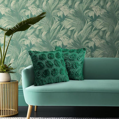 2 Pcs Tropical Palm Monstera Leaves Throw Pillow Covers 18 x 18 Inches Green Farmhouse Decorative Pillow Covers Soft Plush Faux Fur Wool Pillowcase for Bed Sofa Living Room